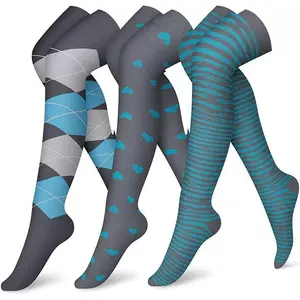 Unisex Over-the-Knee Compression  �C Long Sports Support for Running, Gym & Cycling men Compression Knee-High  Pattern Striped Thigh Party Socks circulation-best stocking Moisture-Wicking