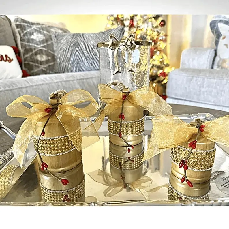 Elegant Trio Metal Golden Bells for table Display Gift Wrapping Tags Christmas Tree Bells for Wedding Gift or Any Gift Idea Holiday Bells