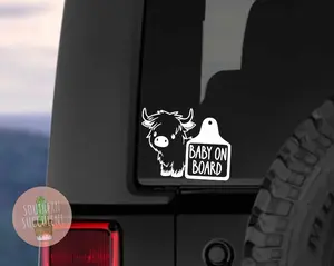 Highland Cow Baby On Board Decal - Kids On Board - Newborn Gift - Newborn Safety - New Mom - Car Bumper Sticker - Baby Shower Fluffy Cow