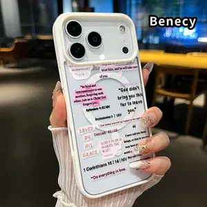 Magnetic Phone case for iPhone 17 16  Pro Max Plus 15 14 13 12 11 Air E Jesus's Blessing Words Pattern Non-Yellowing Shockproof Soft Silicone Transparent Acrylic Cover Supports Wireless Charging