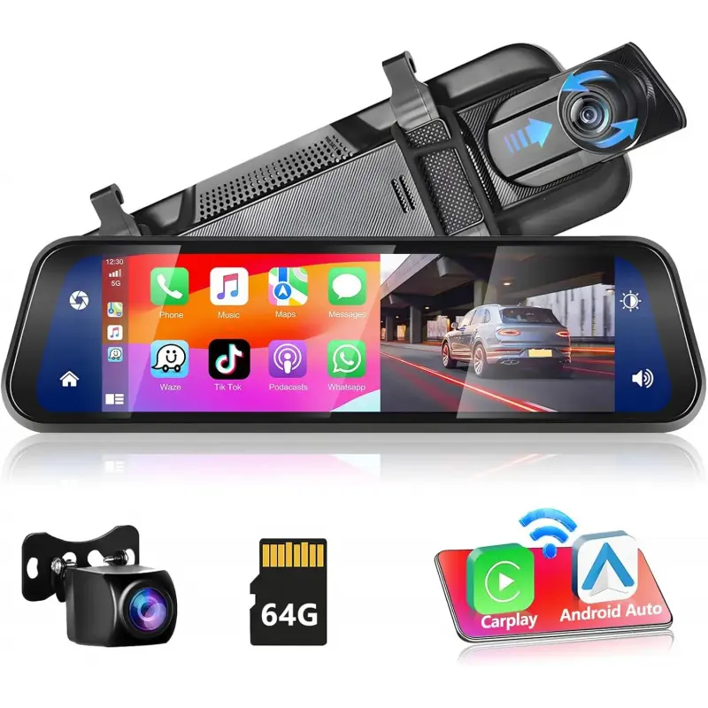 Wireless Front & Rear View Dual Dash Cam for Cars with 64G Monitor