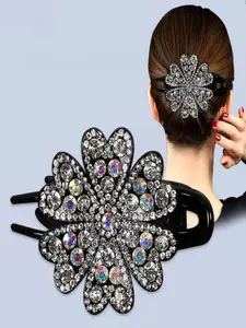 Elegant Artificial Rhinestone Hair Clip, Hibiscus Flower Design, Stylish Duckbill Hair Claw, Hair Bun Accessories, Perfect for Everyday Use