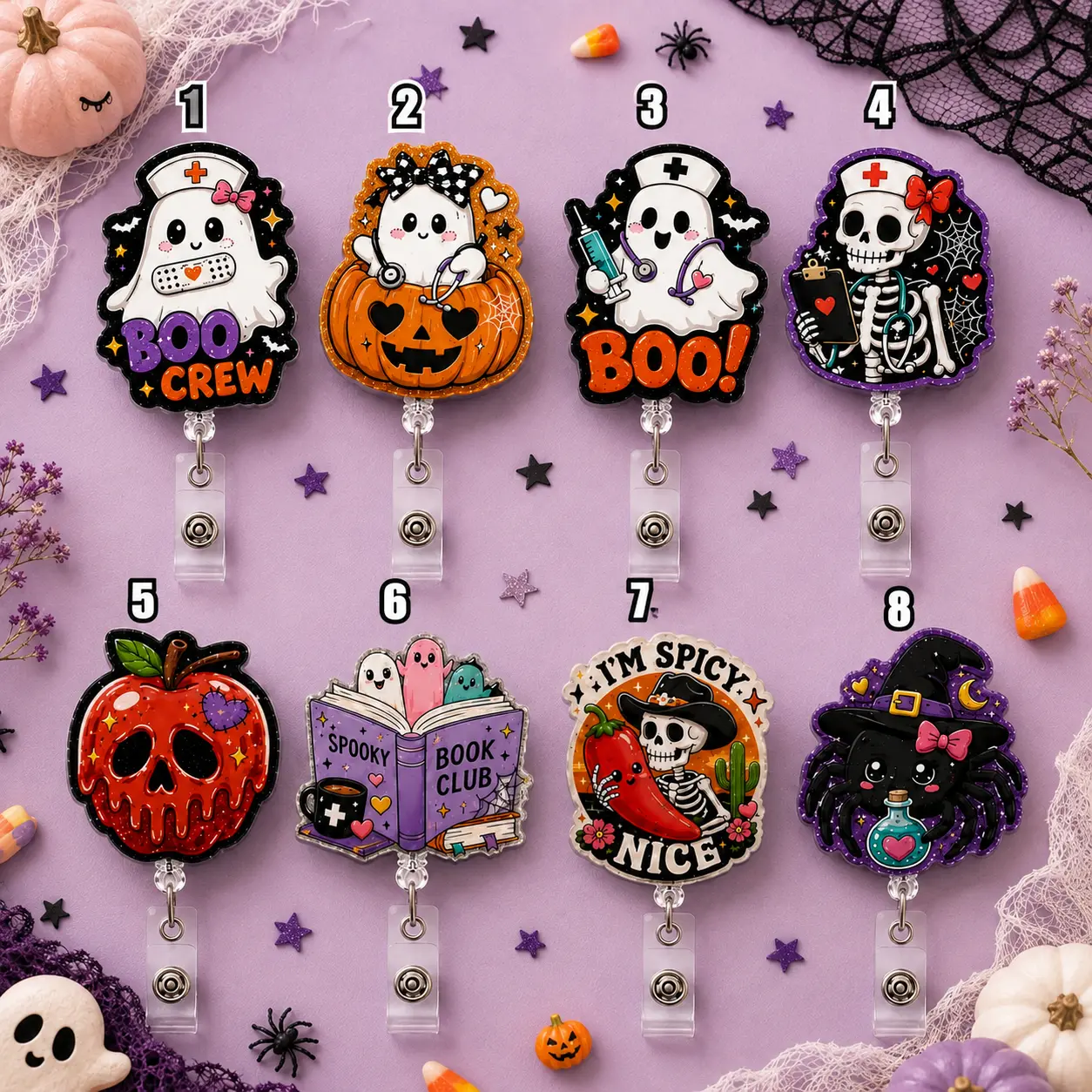 Alternative Style Spooky Medical Horror Movie Badge Reel Set - Aesthetic Retractable ID Clip