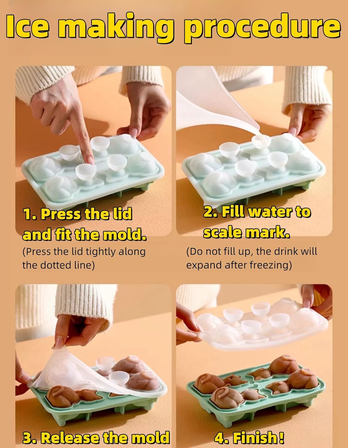 Cat Ice Cube Tray Silicone Large Ice Cube Mold, Fun Shapes Ice Cube Trays for Freezer with Lid, Big Ice Molds for Whiskey Cocktails, Cute Gifts for Cat Lovers