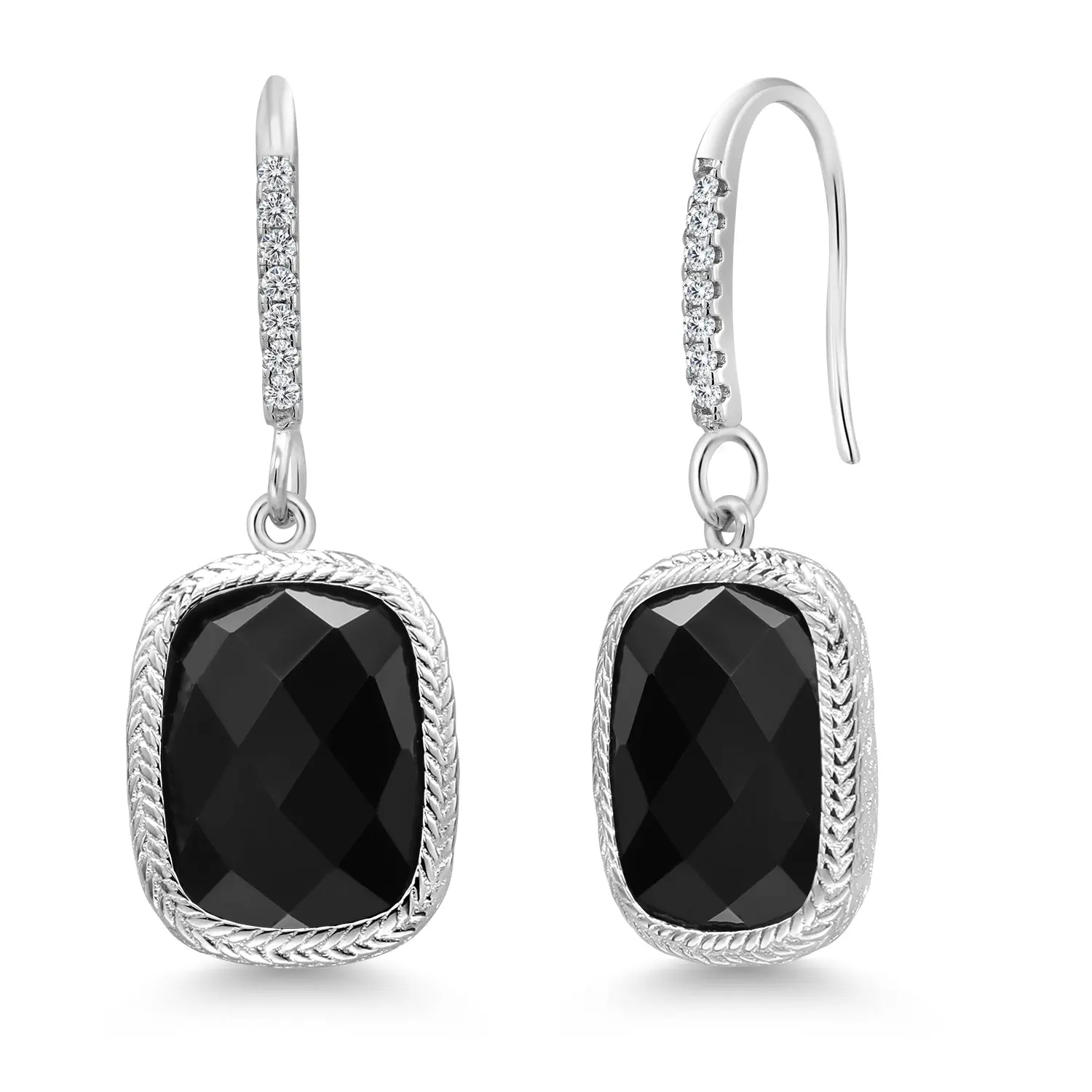 4.60 Cttw Black Onyx Drop Dangle Earrings For Women | 925 Sterling Silver | Gemstone Birthstone | Cushion Checkerboard Cut 13X9MM | Fine Jewelry Gifts for Women Mom Wife Her