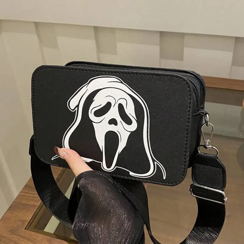 Halloween Skull Print Women's Crossbody Bag, Mini Square Phone Wallet for Fashion Events, Cosplay Accessories, Unique Crossbody Shoulder Bag