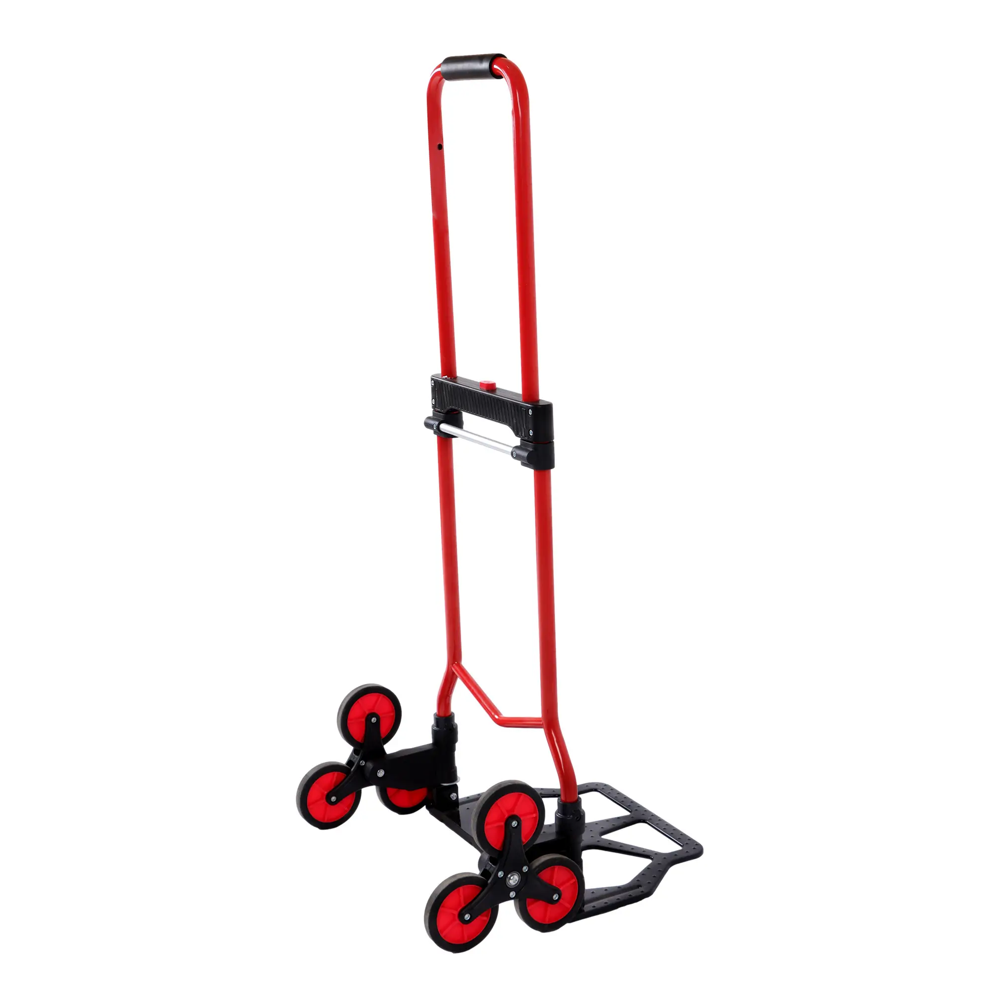 Heavy Duty Stair Climbing Hand Truck Dolly Cart Carrier, 330lb/440lb Capacity, Durable Thick Steel Tubing, 6-Wheel Stability, Folding Design with Telescopic Handle, Red, Six-Wheel Stability