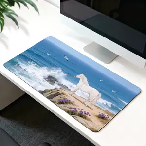 LIVEKEY Large Size White Horse Sunset Landscape Extended Mouse Pad  31.5x15.75in Gaming & Office Desk Mat with Stitched Edges  Anti Slip Base  Comfort Surface for PC  Home Office