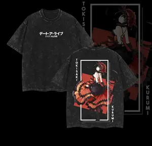 Kurumi Tokisaki Oversized Washed T-Shirt – Date A Live Anime Graphic Tee, Double-Sided Print, Unisex Acid Wash Streetwear for Anime Fans, Soft Cotton Gift for Otaku Lovers
