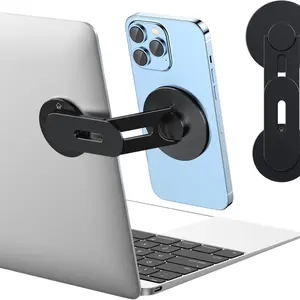 Magnetic Phone Holder for Laptop, MagSafe Laptop Phone Mount for iPhone 17/16/15/14/13/12 & All Phones, 180°Adjustable Phone Side Mount for Monitors for Tesla (Black)