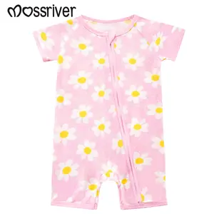 MOSSRIVER Girls Bamboo Sleeper MOSSRIVER Newborn Baby Girl Summer Clothes - Bamboo Short Sleeve Floral Zipper Jumpsuit - Super Soft, Gift IdeaWhite Daisy Summer Zipper Romper