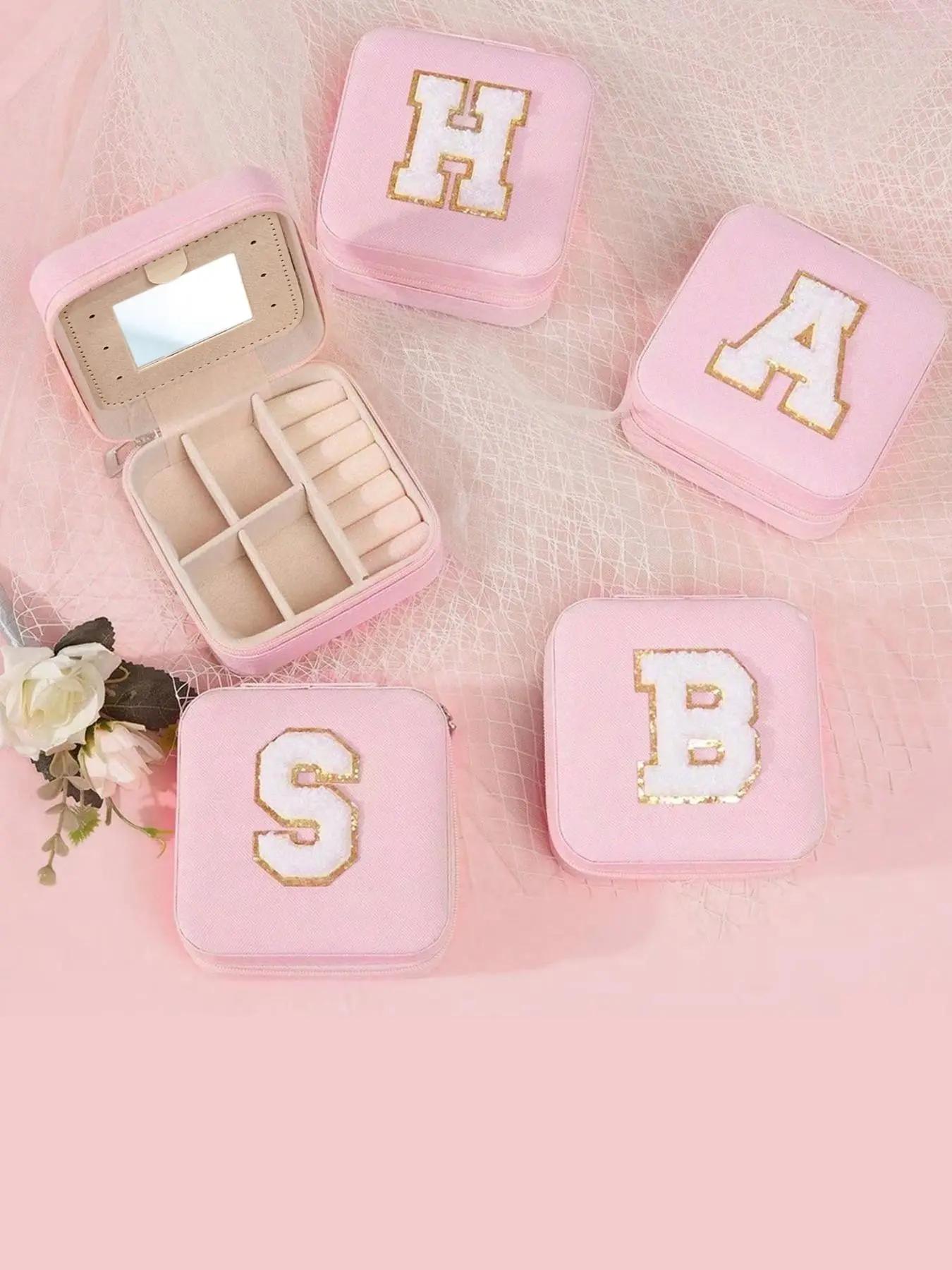 A-Z Initial Portable Jewelry Box with Mirror Anti Tarnish Travel Case for Rings, Necklaces& Earrings Perfect Personalized Gift