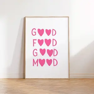 Good Food Good Mood Pink Aesthetic Kitchen Decor Cute Kitchen Wall Art Minimalist Heart Print Trendy Kitchen Poster Printable Kitchen Poster