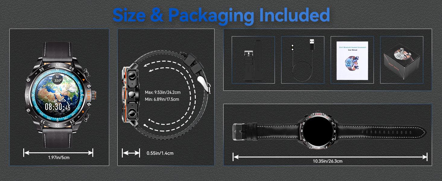 Smart Watch with Earbuds for Men, 2 in 1 Wireless Call Smart Watch, IP67 Waterproof Multifunctional Watch with 100+ Sports Modes, Massive Dials & Practical Functions, Notification Sync, Compatible with iOS Android, Gifts for Men Dad Husband