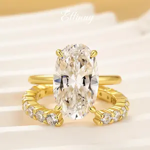 Effinny Jewelry 5.5ct Oval Cut Solitaire Golden Wedding Ring Set, 925 Sterling Silver Promise Ring with Open Wedding Band, 5A Cubic Zirconia Promise Ring, Bridal Ring Set for Travel