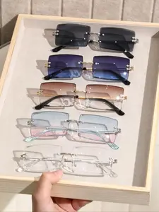 5pcs set Modern Classic Rimless Rectangle Sunglasses Frameless Square Glasses Vintage Transparent Eyewear for Women Men