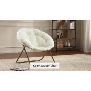 Armchair, comfortable disc chair, comfortable faux fur decorative chair, X-Large circular moon shaped chair, modern reading chair for living room, bedroom, lounge, office