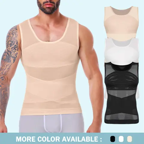 CATTIBOR Men's Fitted Plain Spandex Compression Vest Shapewear - Nylon-Spandex for Flex, Comfortable Mesh Sleeveless Undershirt, Gym Wear for Running