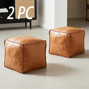 Faux Leather Unstuffed Square Pouf Ottoman Cover – Modern Foot Rest for Couch or Bed. Durable, Scratch-Resistant & Waterproof. DIY Fillable Storage Ottoman for Living Room Bedroom RV Décor. 17 Inch Home Organizer (Stuffing Not Included)