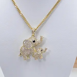 Unisex Gold Plated 23-in Long Elephant Motif Costume Jewelry Necklace, Featuring Pendant and Cuban Chain