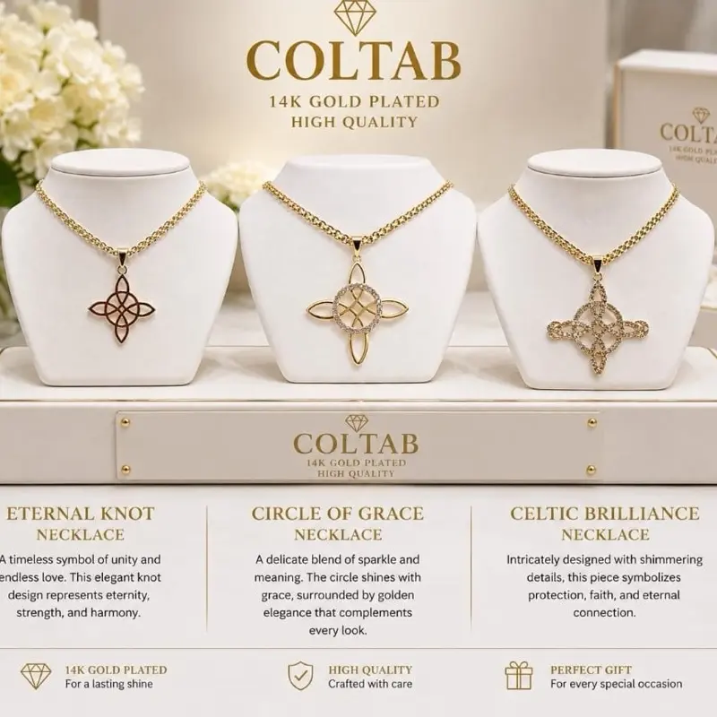 14K Gold Plated Witches Knot Pendant Styles with Rhinestone for Women with 18in Tight Cuban Chain