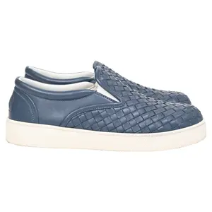 Pre-owned Bottega Veneta Bottega Veneta Dodger Slip-On Sneakers in Blue Leather by Rebag