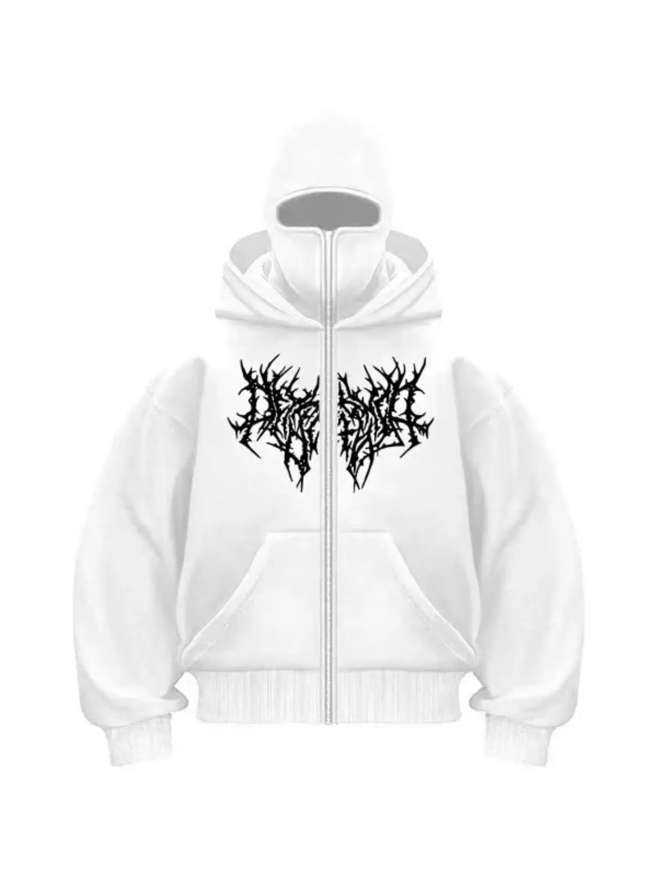 Casual Fashion Hoodie with Full Face Mask, Zipper Sweatshirt, Double Layer Hat, Unique Print, Windproof Inner Cap, Ideal for Motorcycle Riding & Outdoor Activities