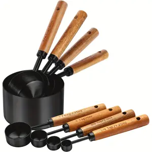 8-Piece Stainless Steel Measuring Set with Wooden Handles – Metric & US Measurements, Polished Quality |   For Dry & Liquid Ingredients, Perfect for Cooking/Baking |   Top Father’s Day Gift for Kitchen Lovers