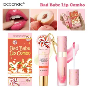 Peach Lip Care Combo, Lip Conditioner & Shimmer Lip Gloss Set, Hydrating Lip Treatment for Dry Lips, Plump Glass Finish, Waterproof Long-Lasting Lip Makeup for Women