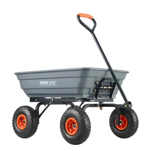 VEVOR Garden Cart, Durable Poly Dump Cart with Simple Assembly Steel Framework, Versatile Dump Cart with Dual-Function Handle, Handy Wheelbarrow with 600 lbs Load Capacity, 10 inch Wheels