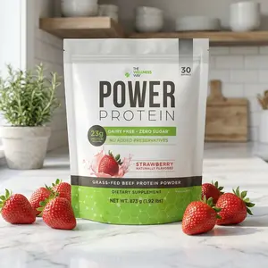Power Protein - Grass-Fed Beef Protein Powder - Naturally Flavored Strawberry - Dairy Free - Zero Sugar - 23g Protein - The Wellness Way