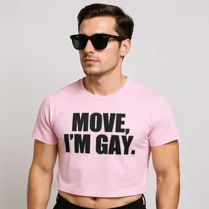 Move Im Gay Crop Top - Fitted Short Sleeve Crew Neck Unisex Tee 100% Organic Cotton Pride Fashion Queer Style Soft Sustainable Feel Comfortable Stylish Unisex Breathable Menswear Planet Stretch - Streetwear