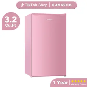 BANGSON 3.2 Cu.Ft Mini Fridge with Freezer Compact Energy-efficient Refrigerator Single Door Quiet Adjustable Temperature Small Drink Garage Room Portable Gift Idea, Christmas Gift Pink