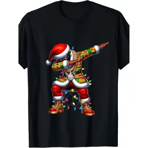 Festive Dabbing Santa Claus Black African American Christmas Pajama T shirt