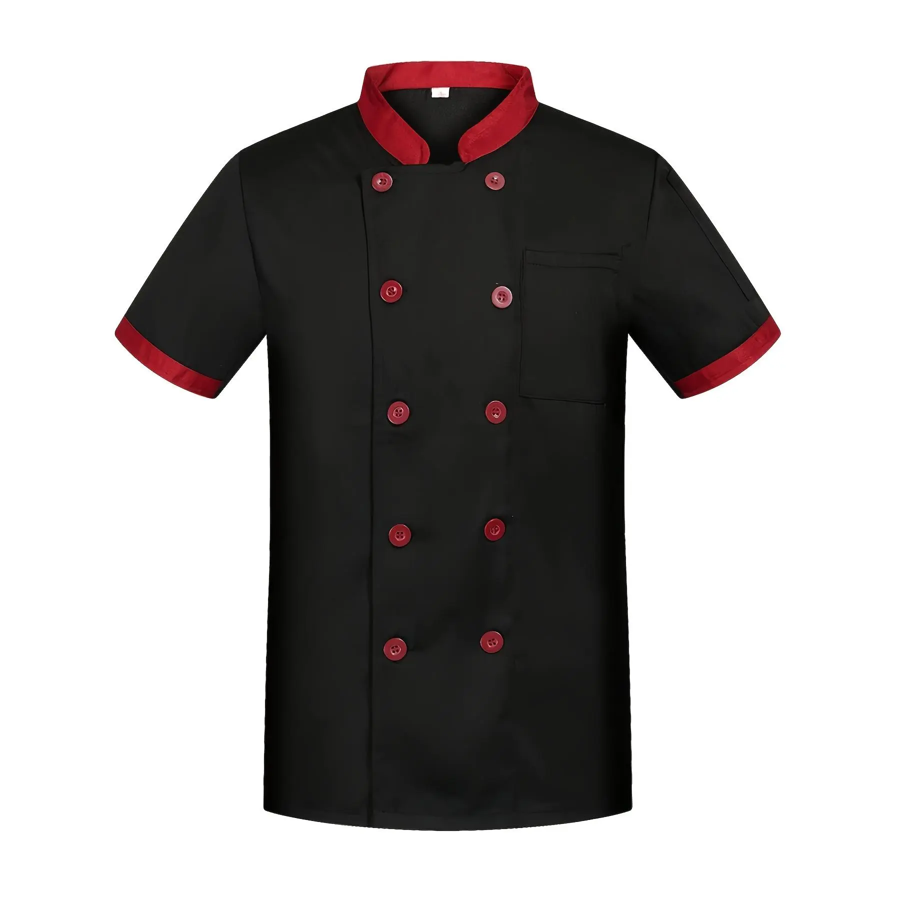 Men's Professional Chef Uniform Workwear Clothes - White Plain Polyester Menswear, Button-Up Short Sleeve, Crew Neck, Chest Pocket, Ideal for Cooking, Restaurant Activities