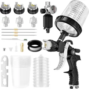 HVLP Air Spray  with 1.4/1.7/2mm Nozzles & Air Compressor Regulator, Air Spray   w/10pcs 600cc Mixing Cup and Lids, Automotive  Sprayer for , House Painting, Furniture