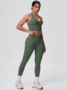 2 Piece Set Women's Solid Sports Bra Workout Leggings Sport Set Casual Sweat Wicking Tank Top & Skinny Pants Set for Gym Workout Running Workout Running Clothes, Ladies Sportswear All Seasons, Yoga Activewear, Sports Fitness Wear