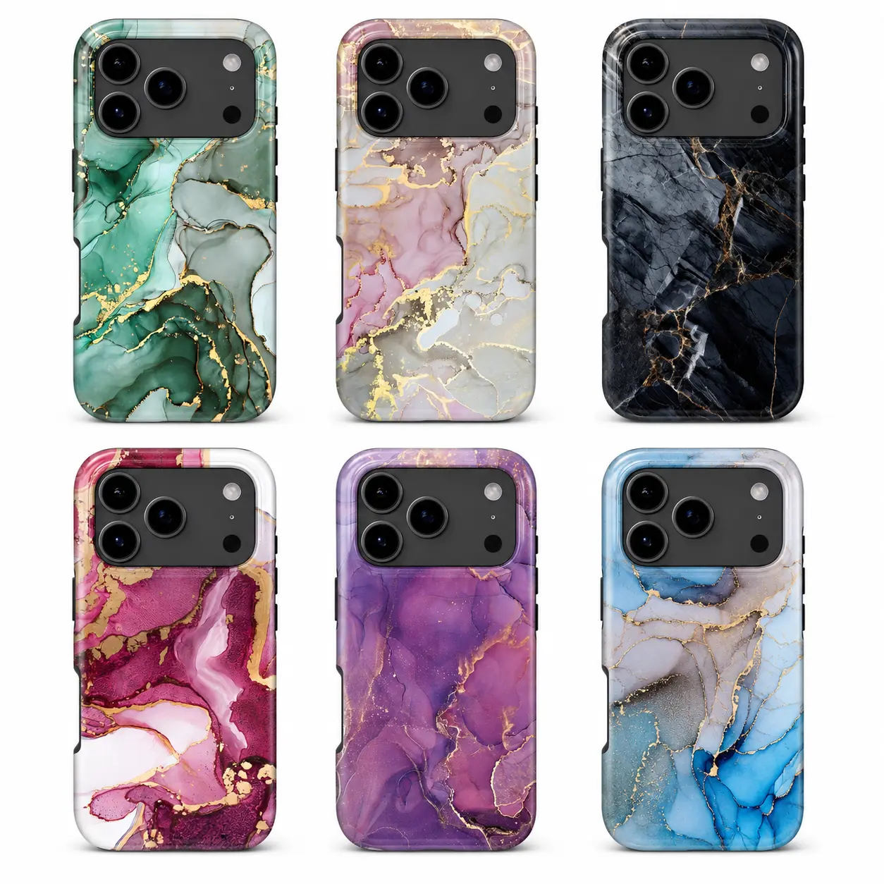 Marble Phone Case for iPhone, Abstract Gold Vein Pattern, Colorful Glossy Aesthetic Protective Cover