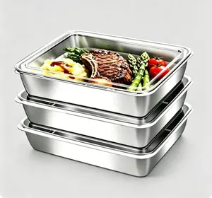 304 Stainless Steel Food Storage Containers with Lids, Stackable Refrigerator Organizer Bins for Meal Prep & Meat Storage, Leakproof Kitchen Fridge Containers, BPA Free Freezer Safe Fresh Keeping Tray Set for Home Kitchen Use