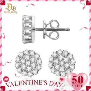 Delzzad Halo Stud Earrings Round VVS Synthetic Moissanite Earrings Jewelry S925 Perfect Birthday Mother’s Day Christmas Gift for Men Women Silver Earrings Golden Earrings Wedding Set