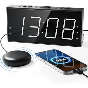 Loud Alarm Clock With Bed Shaker For Heavy Sleeper, Vibrating Clock With USB Charger For Hard of Hearing/Deaf, 7.5’’ Large LED Display With Dimmer, Snooze, 12/24H & Backup