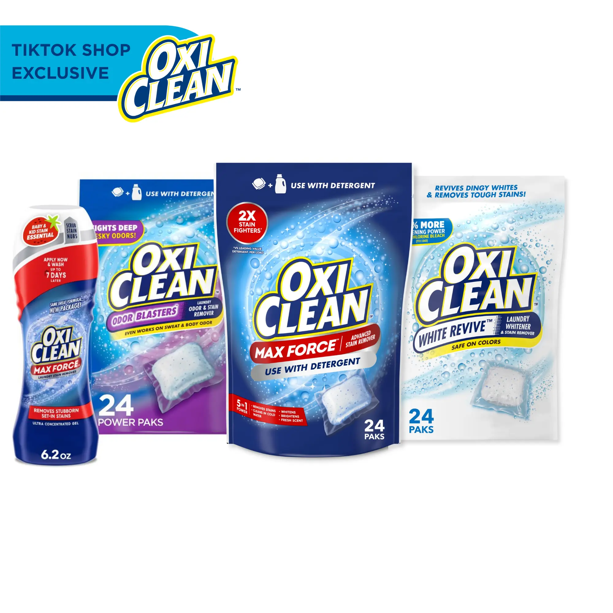 OxiClean Stock Up & Save: Power Paks Laundry Boosters + Stain Pre-Treater Gel Stick OxiClean Stock Up & Save: Power Paks Laundry Boosters + Stain Pre-Treater Gel Stick