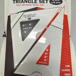 Vintage Sterling Plastics Drafting Triangle Tool Set - 6-in, 8-in Non-Smear Ink Edge, Lightweight and Strong, Thermally Fused Yellow Powder Paint Finish, Visibility & Personal Safety, 1963 New Old Stock