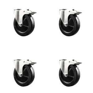 212 MAIN SCC-SS316BHTTL20S514-SRS-4 Soft Rubber Swivel Bolt Hole Caster - 5 in. Black Wheels, 316 Stainless Steel, Chemical Resistant, Total Lock, Set of 4