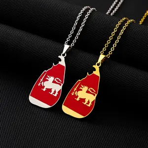 Golden Plated Sri Lanka Map Flag Pendant Necklace - Retro Oil Drip Ethnic Style Jewelry for Couples, Ideal Gift for Men and Women unisex design stylish accessory birthday