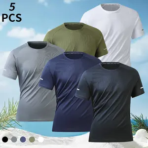 Men's Quick Dry Athletic T-Shirt with Reflective Sleeve Stripes, Lightweight Breathable Sports Tee for Gym Workout Running Training, Solid Color Summer Activewear Fitness Shirt for Jogging, Basketball, Outdoor Sports