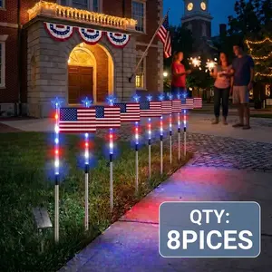 8pcs Red White Blue American Flag Solar Lights Outdoor Decorations, Patriotic Decor for 4th Of July;Garden Lights, Stake Lights, Ideal for Yard, Garden, Pathway, Perfect Decorations for Independence Day And Memorial Day.
