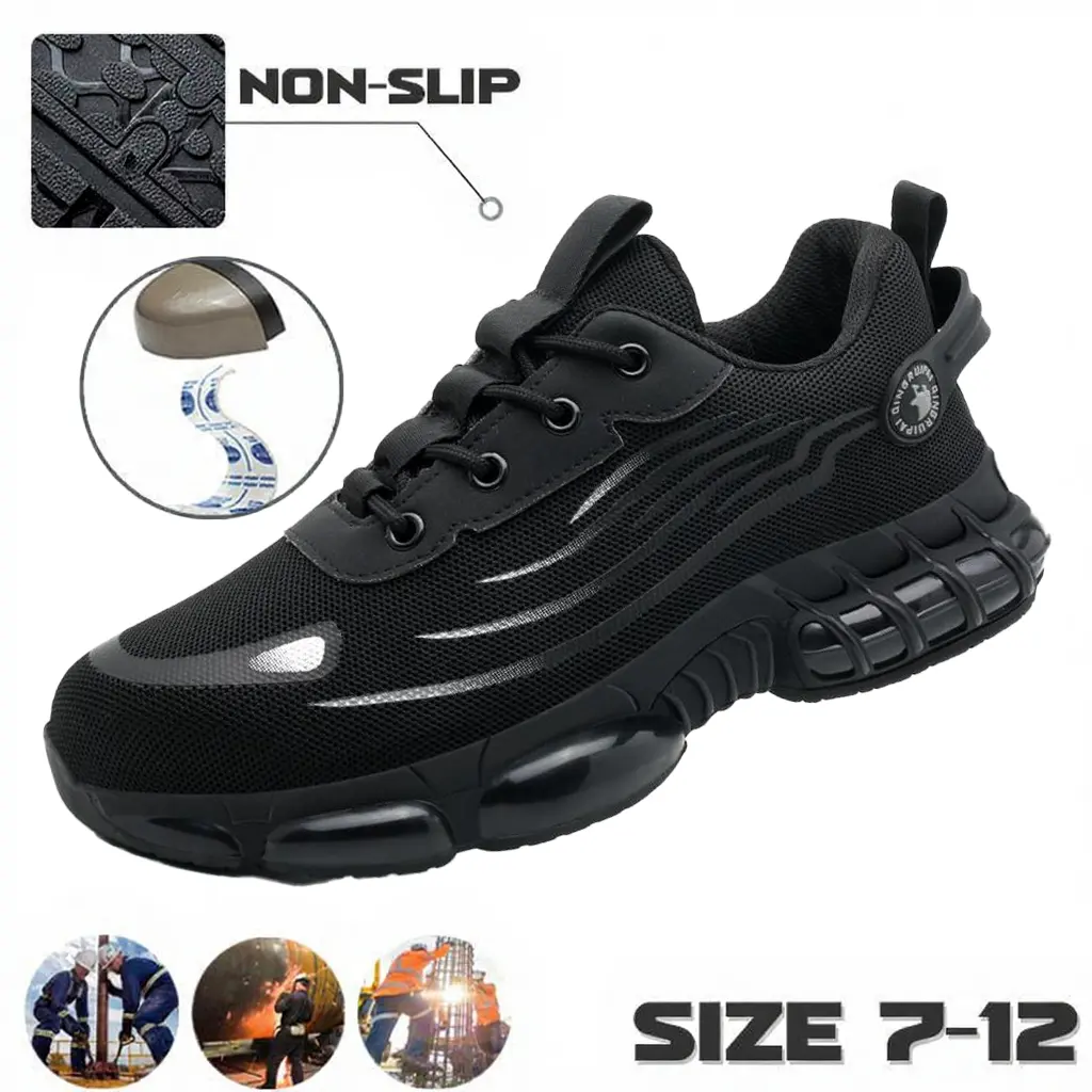 Electrician Work Sneakers Men's Steel Toe EH Rated Anti-Slip Fabric Upper EVA Sole Casual Striped Low Top Shoes Size 7-12