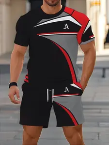 Summer Fashion Men's Set, Digital Print T-Shirt and Short Pants, Breathable Soft Summer Clothes, Round Neck Top with Drawstring Shorts