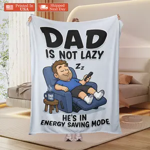 Super Soft 60*80in "Dad Is in Energy Saving Mode" Throw Blanket, Dads' Gifts From Daughter or Son, Cozy Blankets for Home Use, Throw Blankets